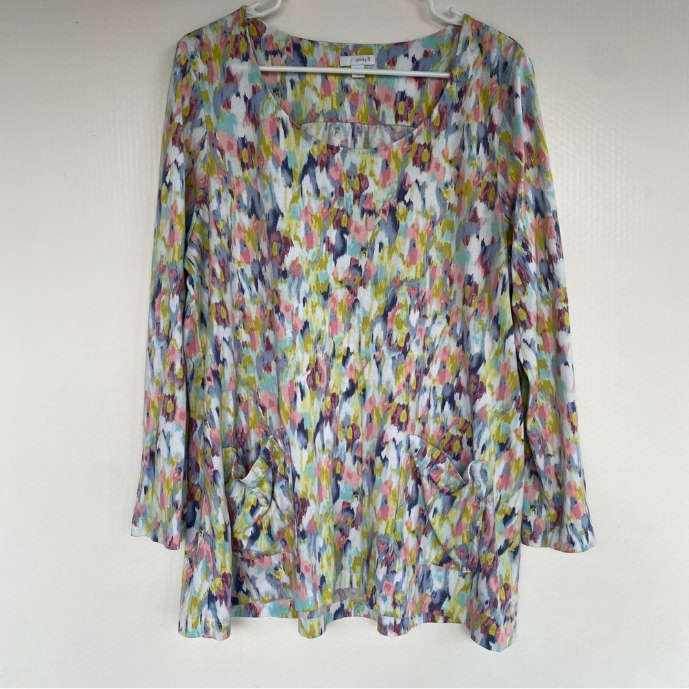 PURE JILL J JILL Multi Color Watercolor Abstract Pocket Tunic Top Size XL